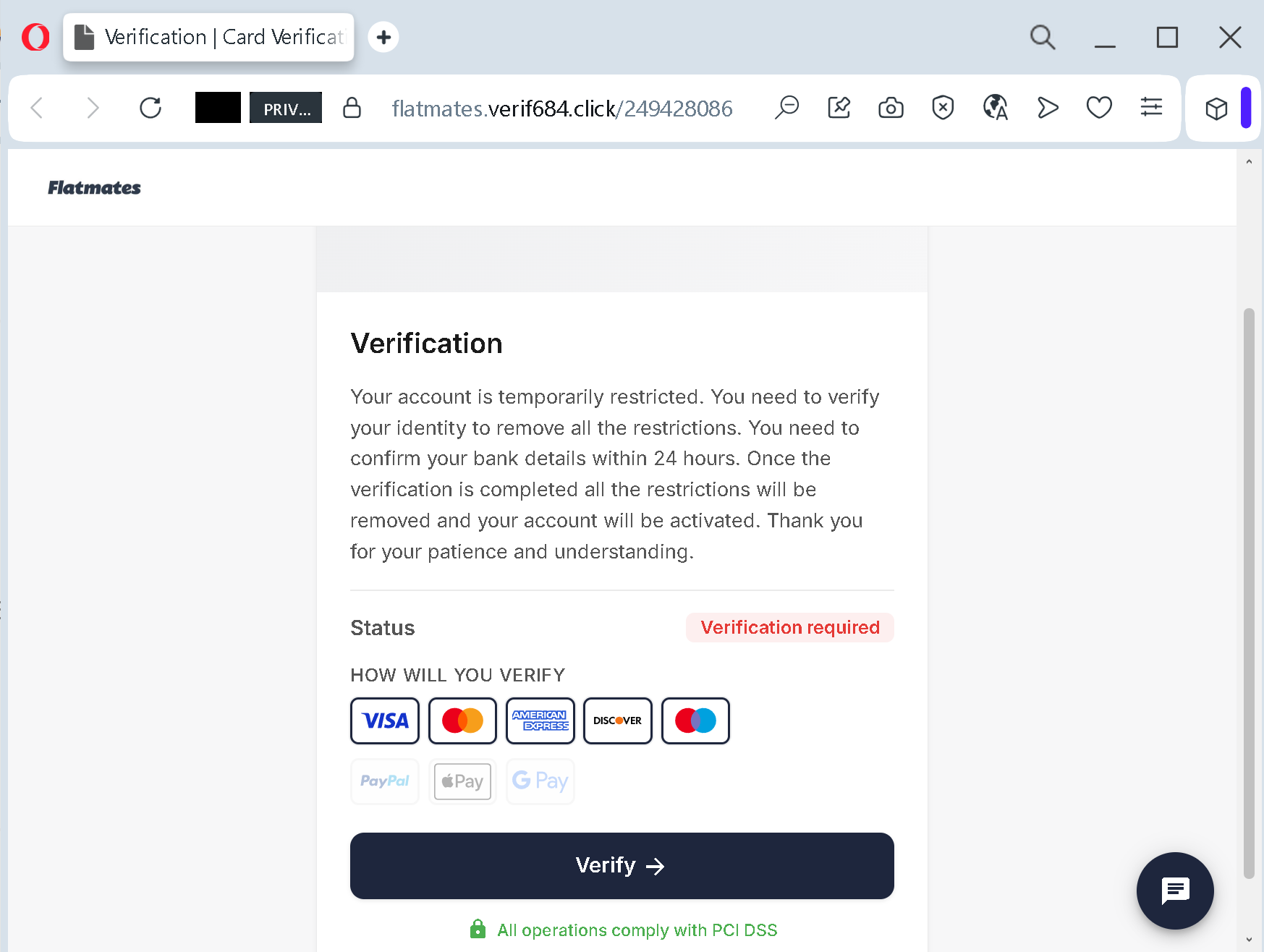 Actual screenshot of "How to Spot and Stop a Payment Information Scam Targeting Flatmate Platform Users" phishing interface captured during link moderation on our platform. 